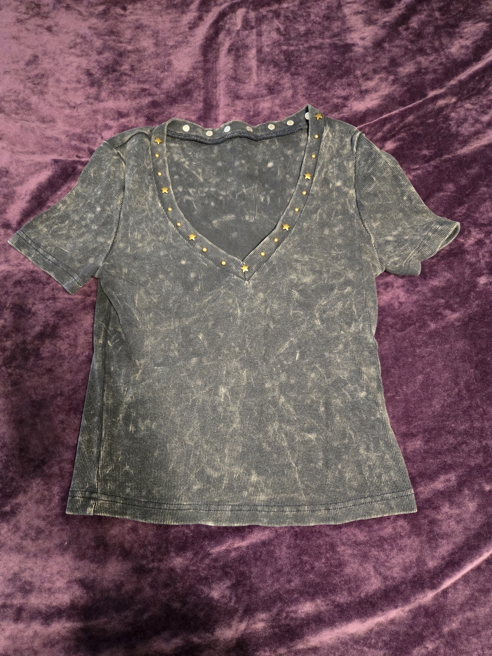 Grey/blue V-Neck Star Stud Tee - Women